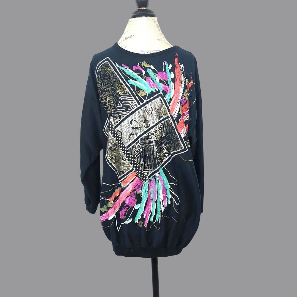 Vintage 80s Plumo Graphic Sweater Medium Black
